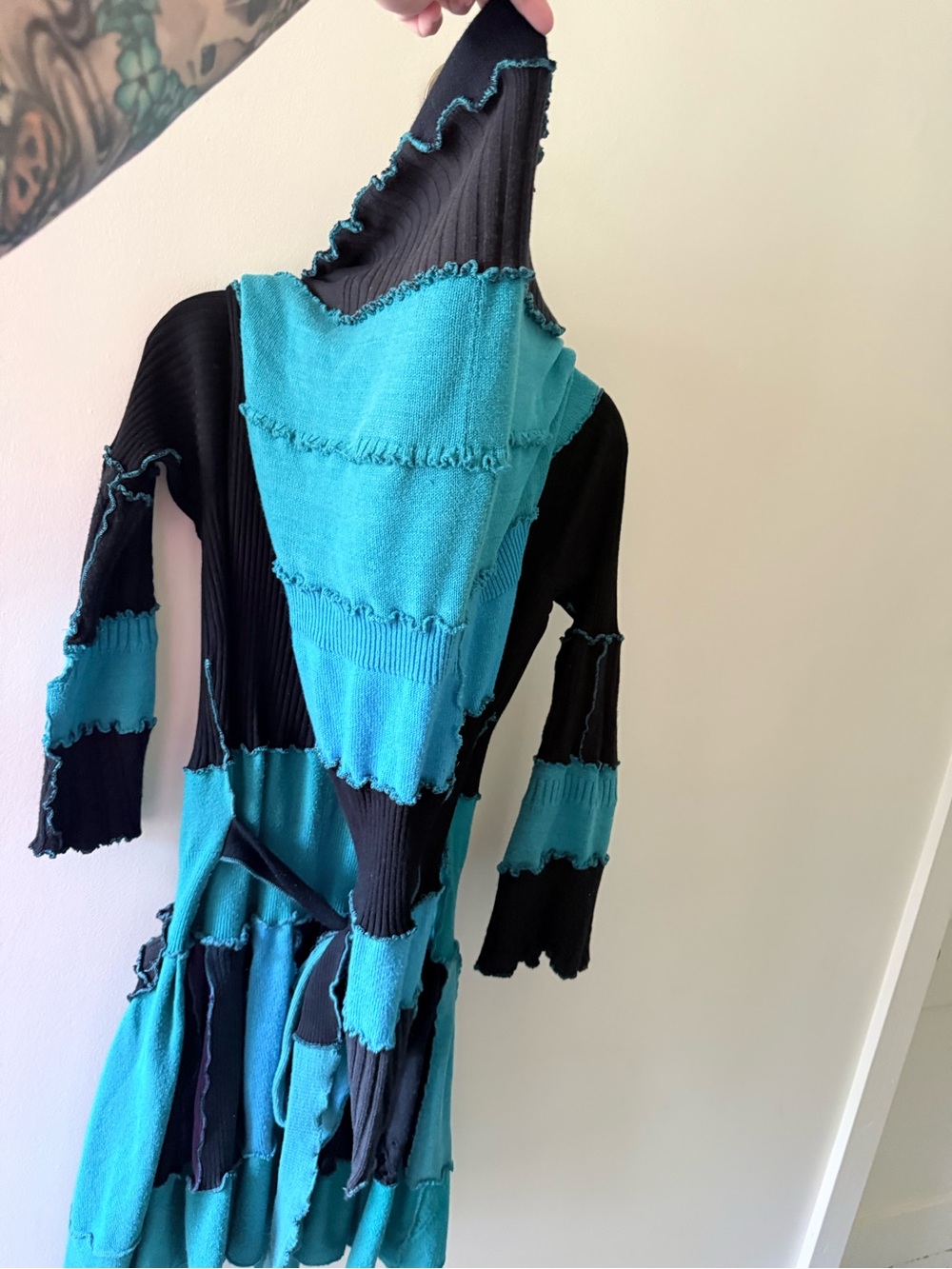 Patchwork Fairy Goblin core Cottage Pointy Hood Jacket Coat Dress Goth Grunge M - Picture 5 of 13